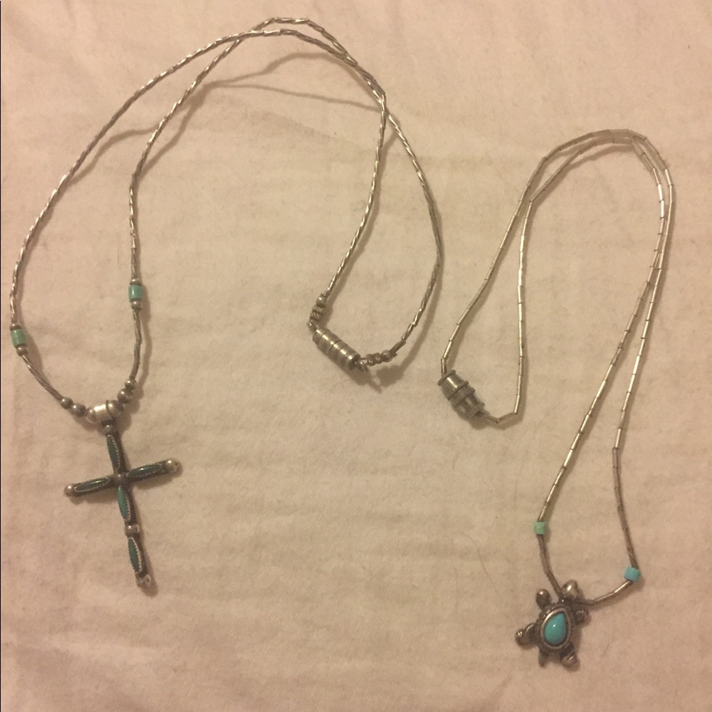 Sterling and real turquoise necklaces.